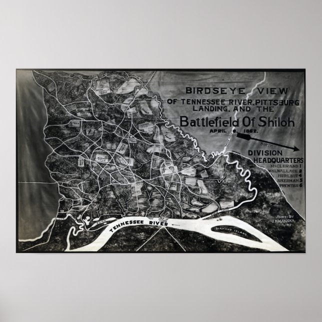 Poster Batalha de Shiloh - Mapa Panorâmico da Guerra Civi (Frente)