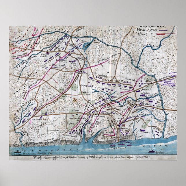 Poster Batalha de Shiloh - Mapa Panorâmico da Guerra Civi (Frente)