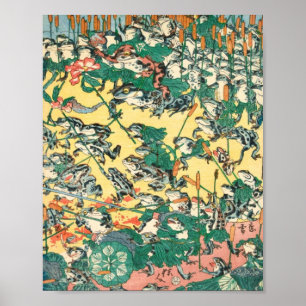 Poster Batalha Fashiável De Sapos Por Kawanabe Kyosai