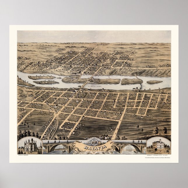 Poster Batavia, IL Panorâmica - 1869 (Frente)