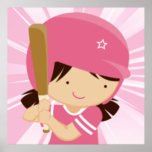 Pôster Batedor de Softball em Rosa e Branco