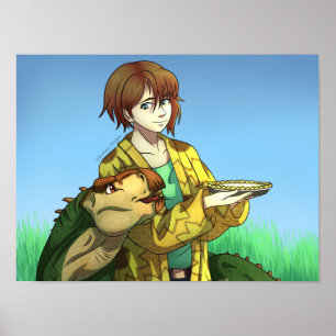 Poster Batendo torta para um dinossauro