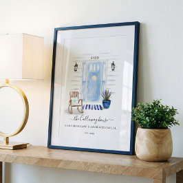 Poster Bateria Costeira de Beachy Watercolor Azul Porta F