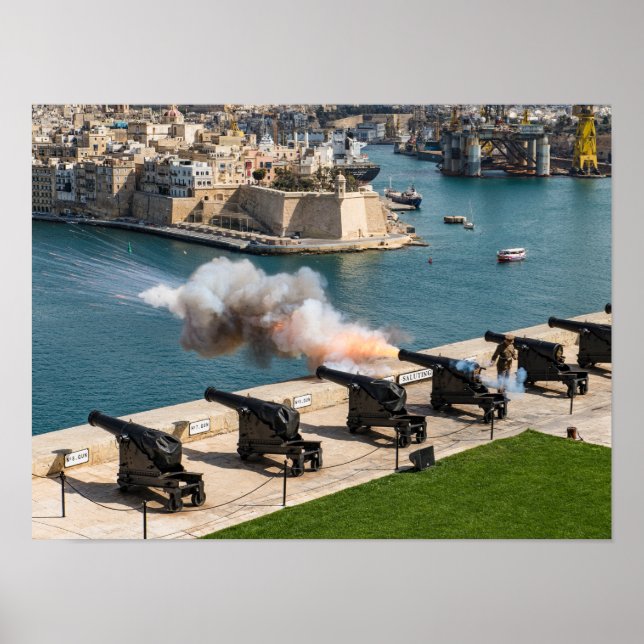 Poster Bateria de Salvas de Tiro de Canhão de Malta Valle (Frente)