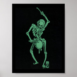 Poster Baterista Retro Esquelético