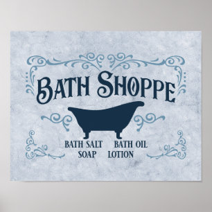 Poster Bathe, Bath Time, Spa 14" x 11"em Azul