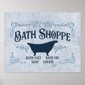 Poster Bathe, Bath Time, Spa 14" x 11"em Azul