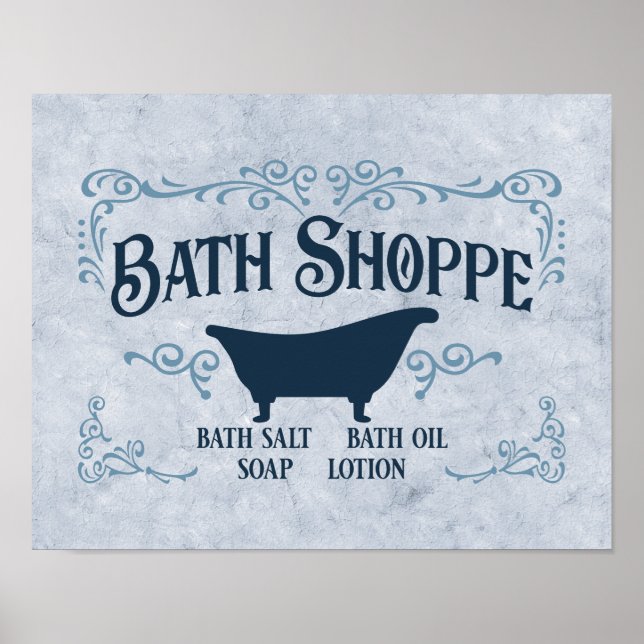 Poster Bathe, Bath Time, Spa 14" x 11"em Azul (Frente)