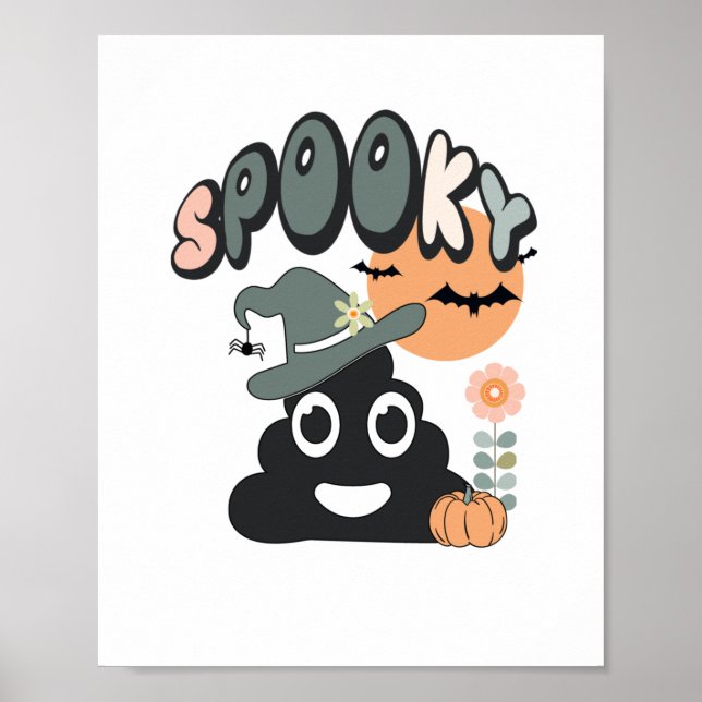 Poster Bathroom Engraçado Humor Fofo Retro Halloween Spoo (Frente)