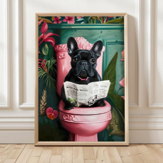 Poster Bathroom French Bulldog Toilet Print, Bathroom Wal