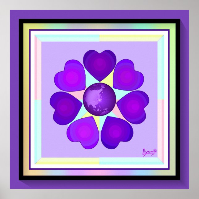 Poster Batimentos de neon e corações roxos (Frente)