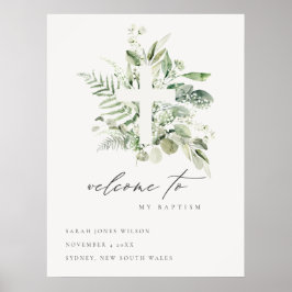Poster Batismo da Cruz da Fauna Eucalyptus Fern Verde Bem
