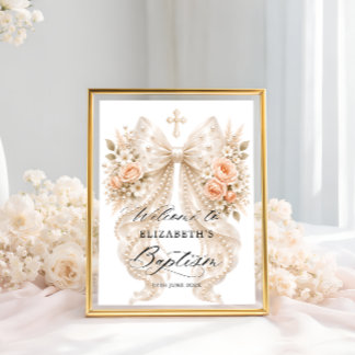 Poster Batismo Elegante Arco Floral e Boas-Vindas com Pér
