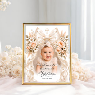 Poster Batismo Elegante Arco Floral e Foto de Boas-vindas