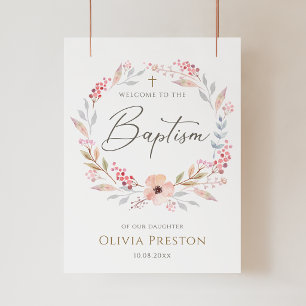 Poster Batismo Floral Rosa Corado Menina
