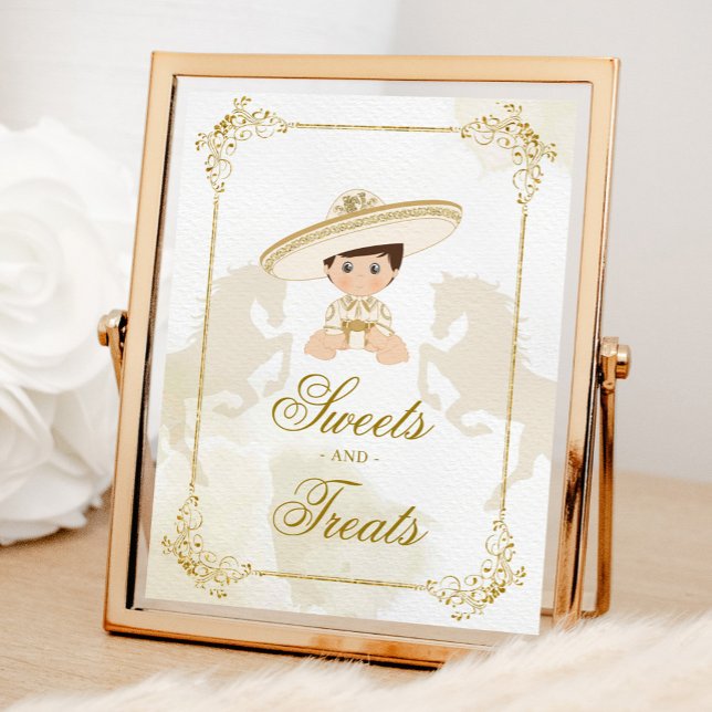 Poster Batismo mexicano branco e Dourado - Aniversário do (Criador carregado)