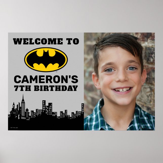 Poster Batman | Adicionar Nome e Foto Sinal de Aniversári (Frente)