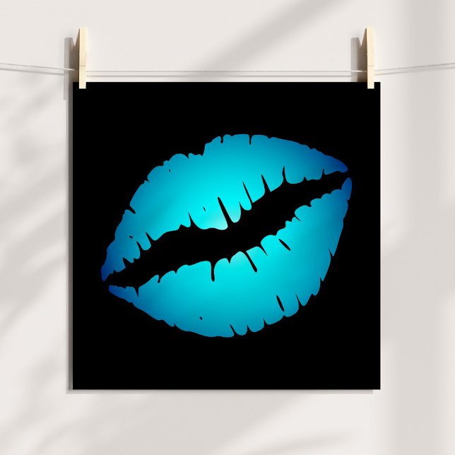 Poster Batom Azul (Aqua Blue Ombre Lipstick Kiss on Black Poster)