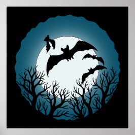 Poster Bats and Trees Against the Moon