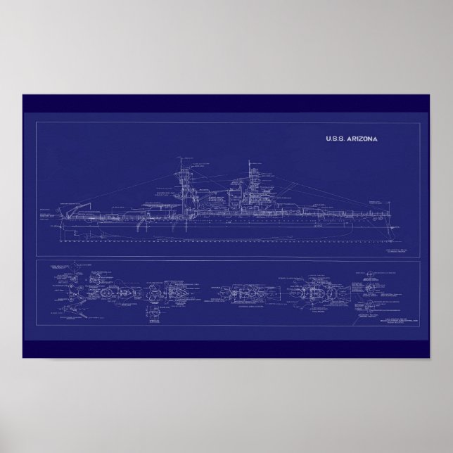 Poster Battleship USS Arizona Blueprint (Frente)