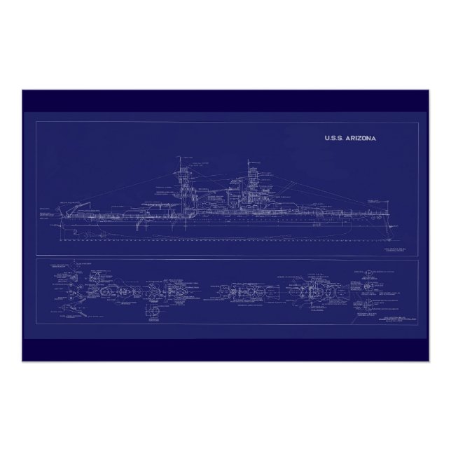 Pôster Battleship USS Arizona Blueprint (Frente)