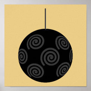 Pôster Bauble preto e cinzento do Natal no ouro