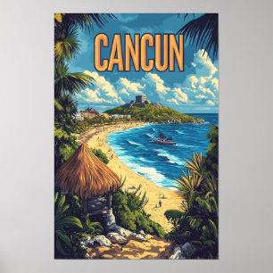Poster Bauely Cancun Mexico Vintage Illustration Viagem