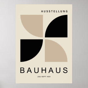 Poster Bauhaus Bege Preto Geométrico Quarto de Círculo