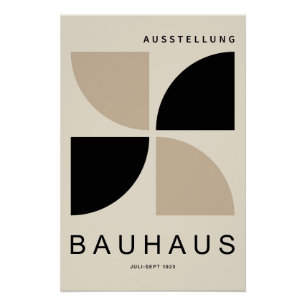 Pôster Bauhaus Bege Preto Geométrico Quarto de Círculo