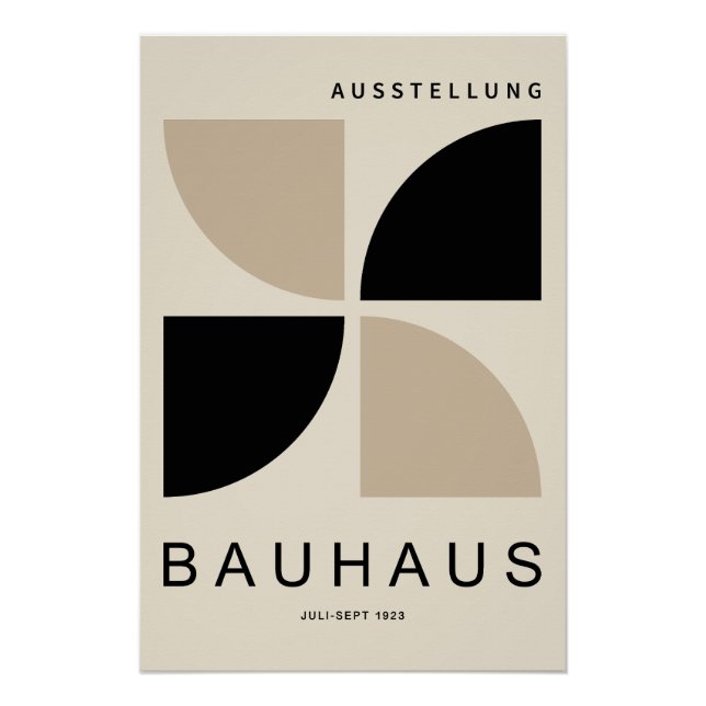 Pôster Bauhaus Bege Preto Geométrico Quarto de Círculo (Frente)
