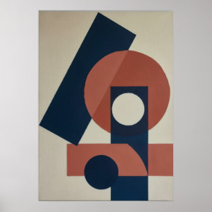 Poster Bauhaus Geométrico Azul Marinho Terracota Abstrato