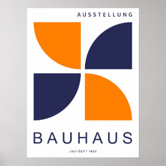Poster Bauhaus Laranja Azul-Marinho Geométrico Quarto de