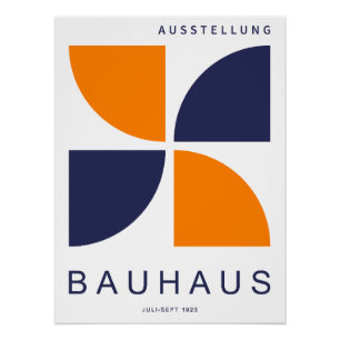 Pôster Bauhaus Laranja Marinho Geométrico Quarto de Círcu