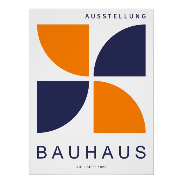Pôster Bauhaus Laranja Marinho Geométrico Quarto de Círcu (Frente)