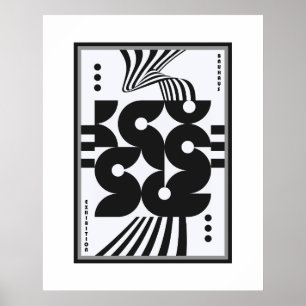 Poster bauhaus vintage preto e branco geométrico ondulado