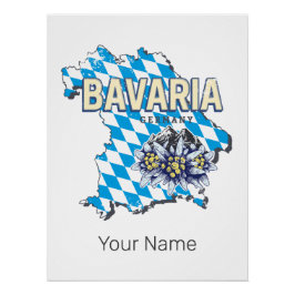 Pôster Baviera Alemanha — Mapa do Estado Federal Retro Ed
