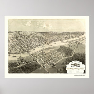 Pôster Bay City, mapa panorâmico do MI - 1867