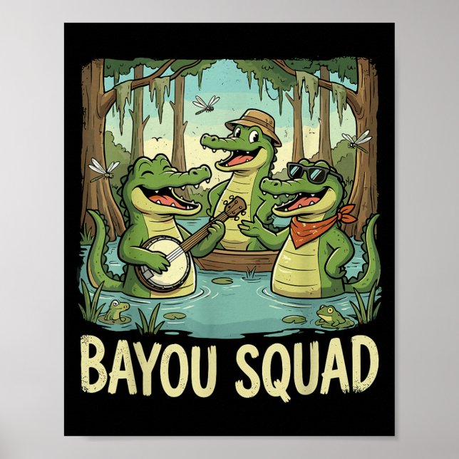 Poster Bayou Squad Louisiana Alligator Retro Wildlife Tra (Frente)