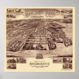 Pôster Bayside Park - Queens, NY Panorâmica Map - 1915