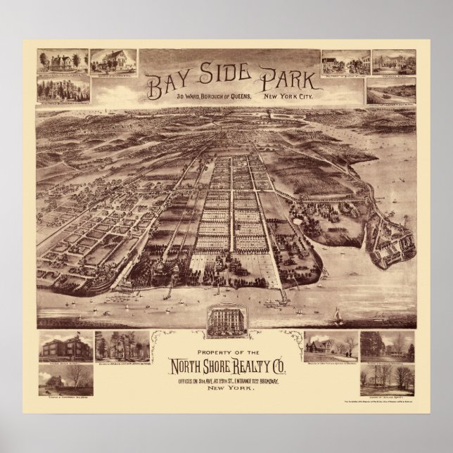 Pôster Bayside Park - Queens, NY Panorâmica Map - 1915 (Frente)