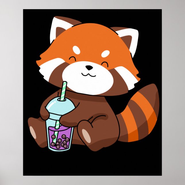 Poster Bble Tea Gift Girl Red Panda Boba Tea Bubble Tea (Frente)