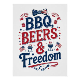 Pôster BBQ, Beers & Freedom – Retro 4th of July Vibes