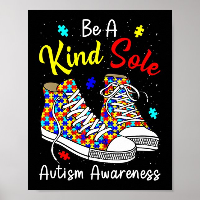 Poster Be A Kind Sole Autism Awareness Rainbow Trendy Puz (Frente)
