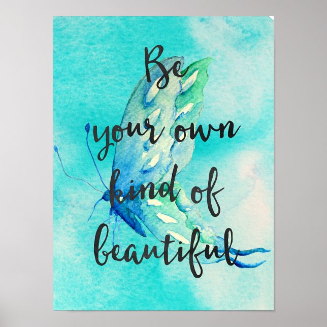 Pôster Be Beautiful Aqua Butterfly Watercolor (Frente)