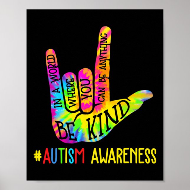 Poster Be Kind Asl Love Sign Language Hand Autism Awarene (Frente)
