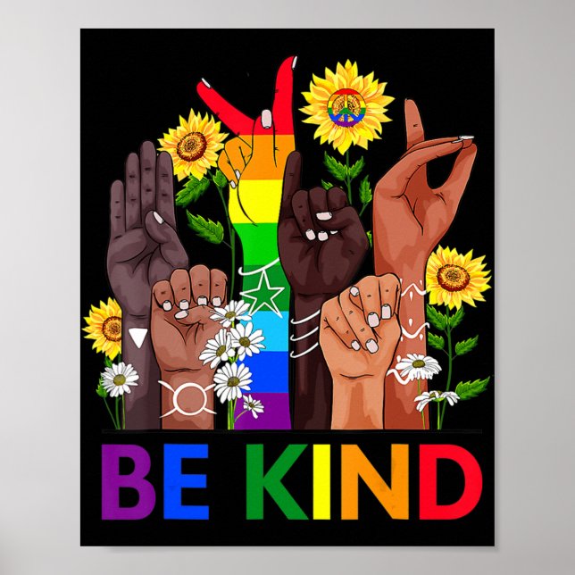 Poster Be Kind Sign Language Hand Talking LGBTQ Gay Les P (Frente)