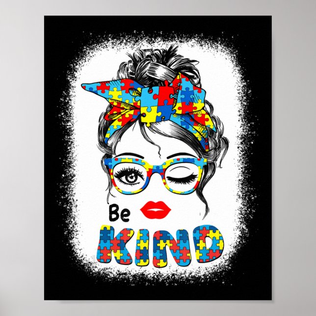 Poster Be Kind t shirts for Women Autism Awareness Messy  (Frente)