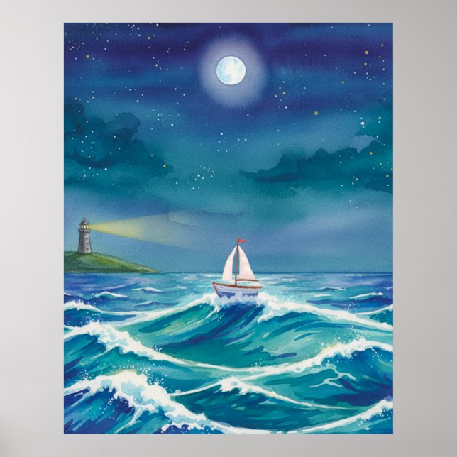 Poster Be the light to guide you, Sail Boat Lighthouse (Frente)