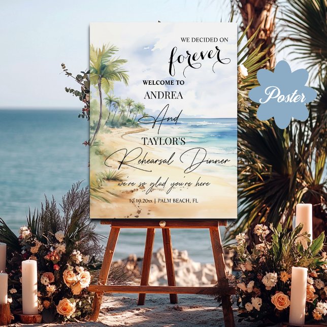 Poster Beach and Palm Trees Rehearsal Dinner Welcome (Criador carregado)