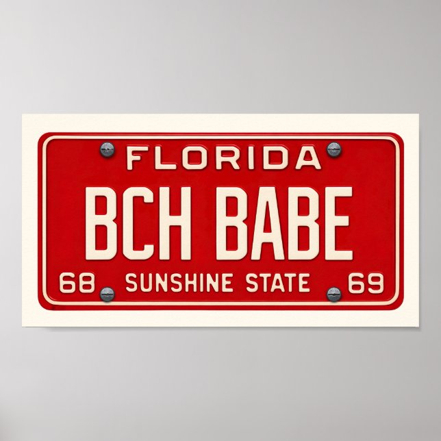 Poster Beach Babe | Coastal Retro Florida License Plate (Frente)